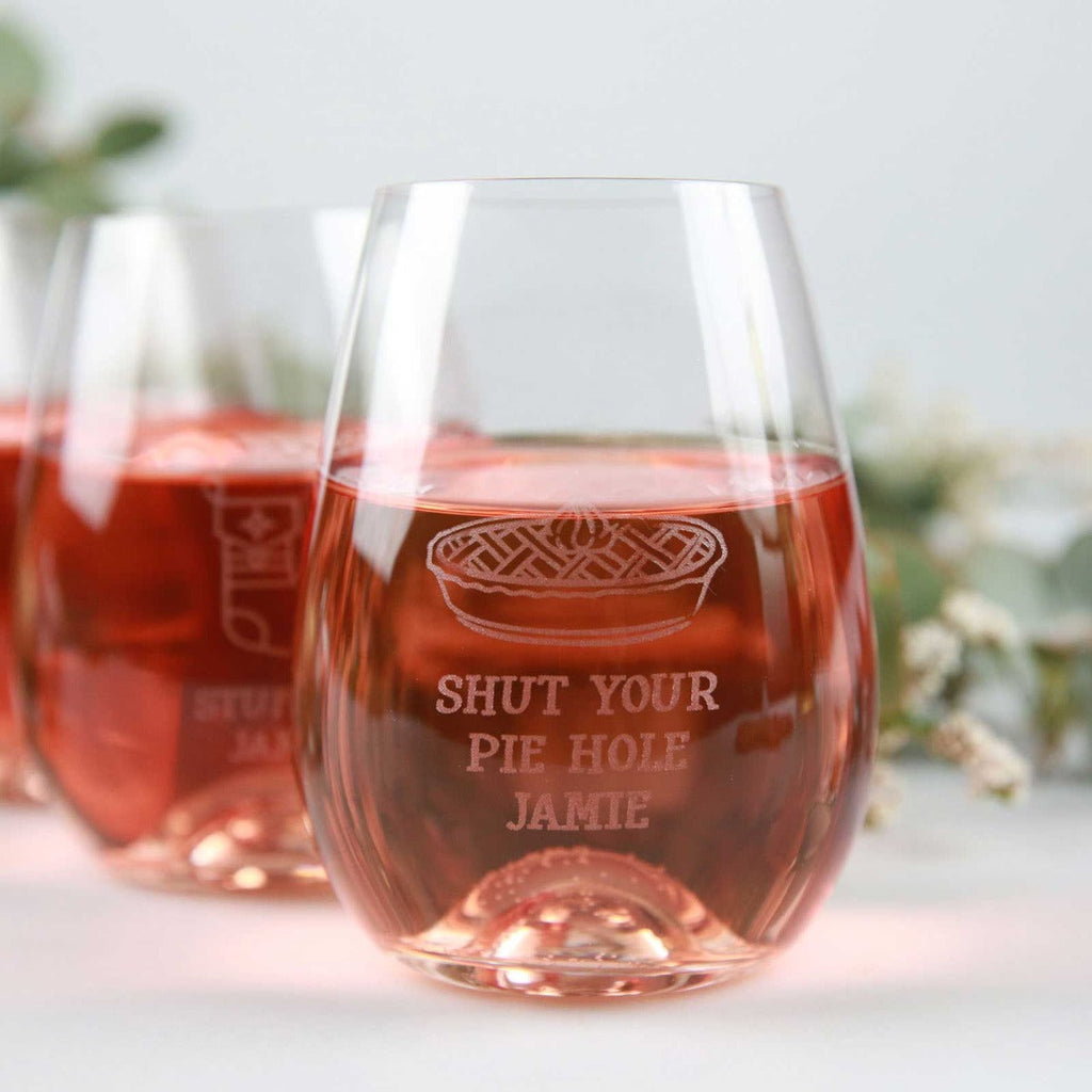 Set of 4 Engraved Christmas 460ml Stemless Wine Glasses