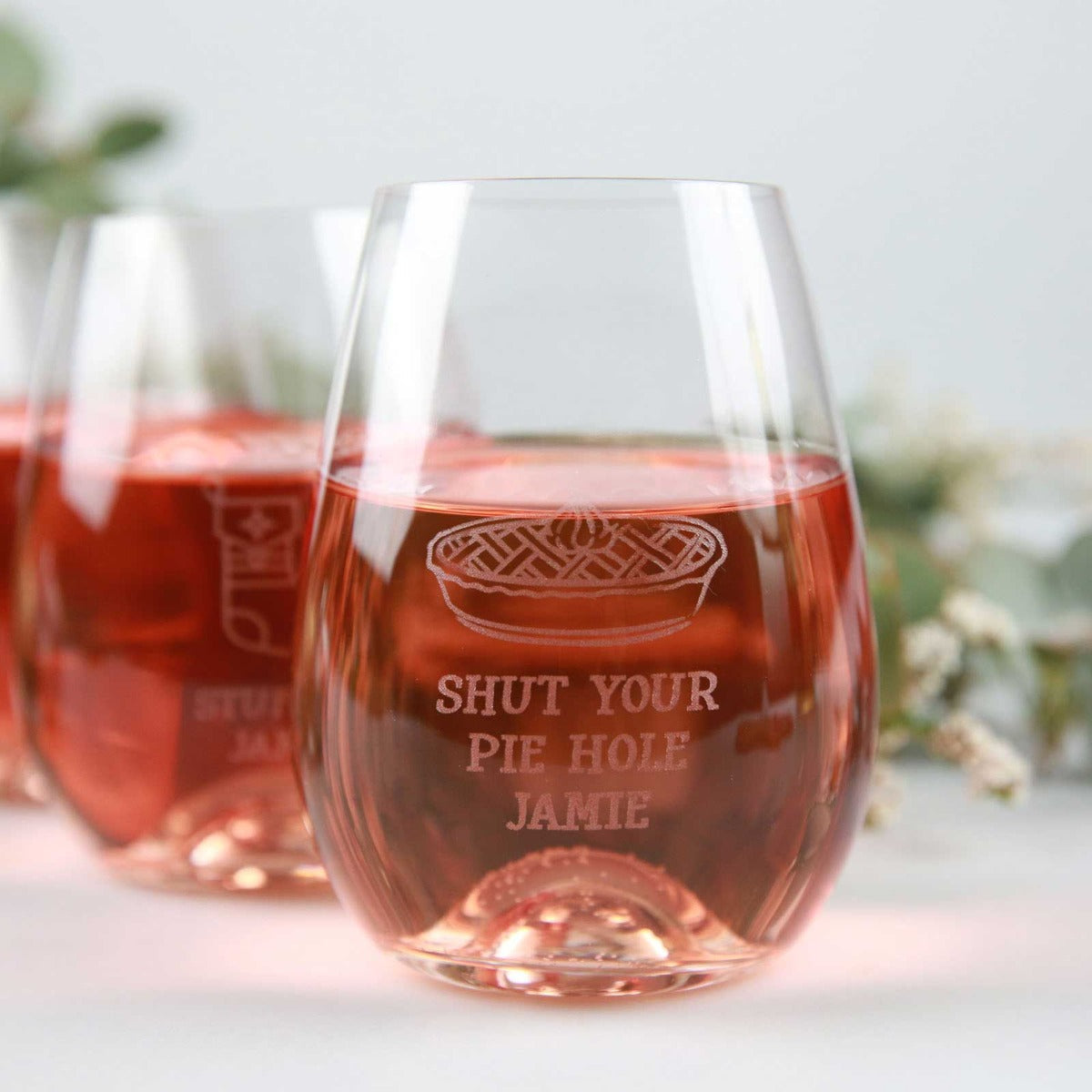 Set of 4 Engraved Christmas 460ml Stemless Wine Glasses