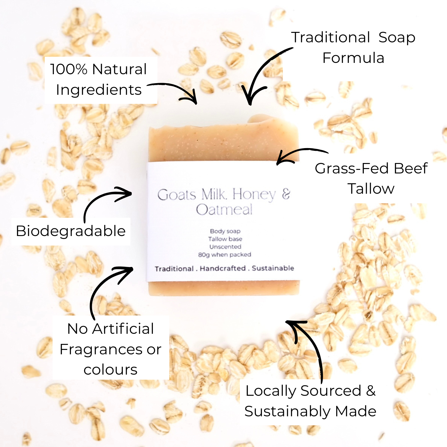 Goats Milk, Honey and Oats Tallow Soap 85g