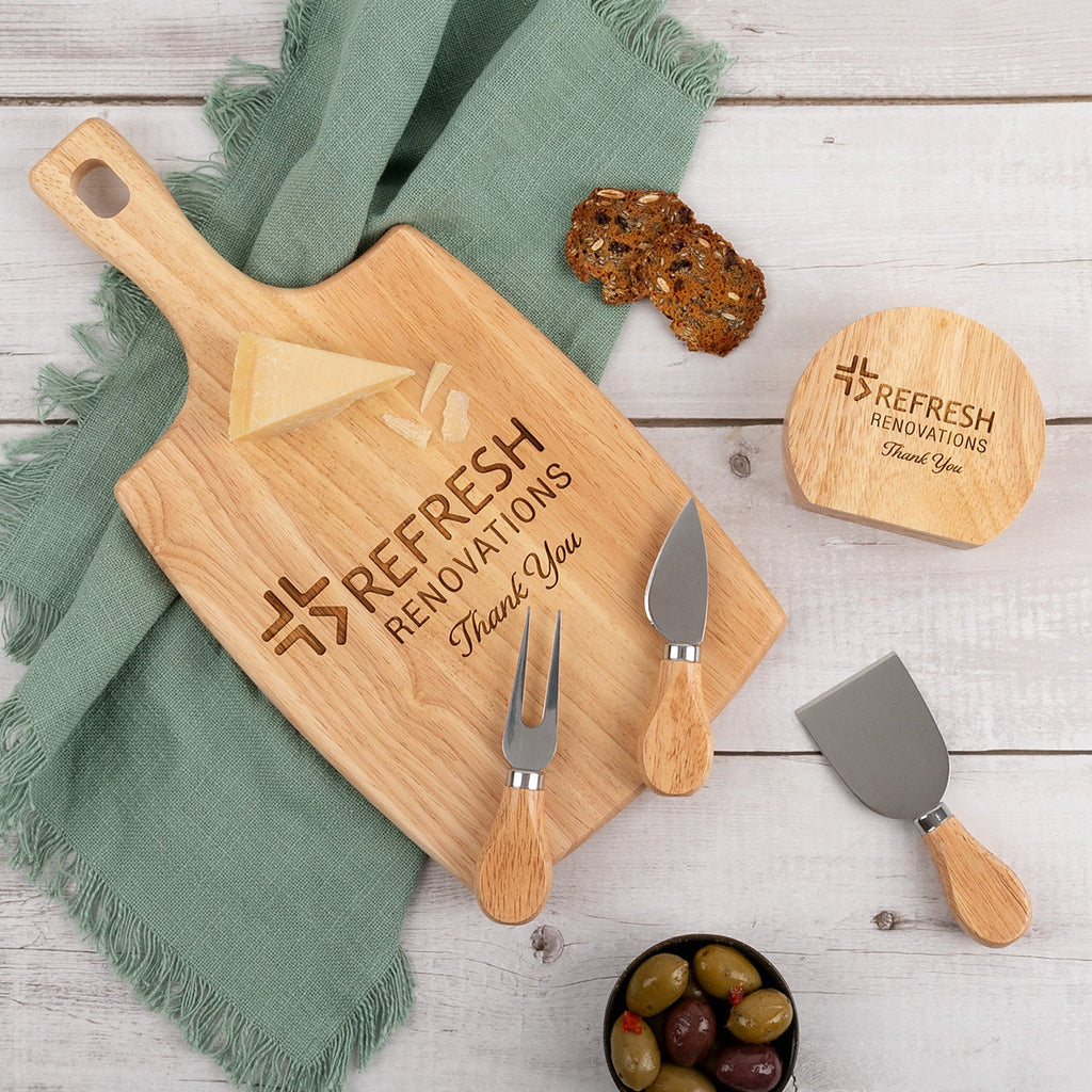 Engraved Paddle Board with Cheese Knife Set Corporate Gift