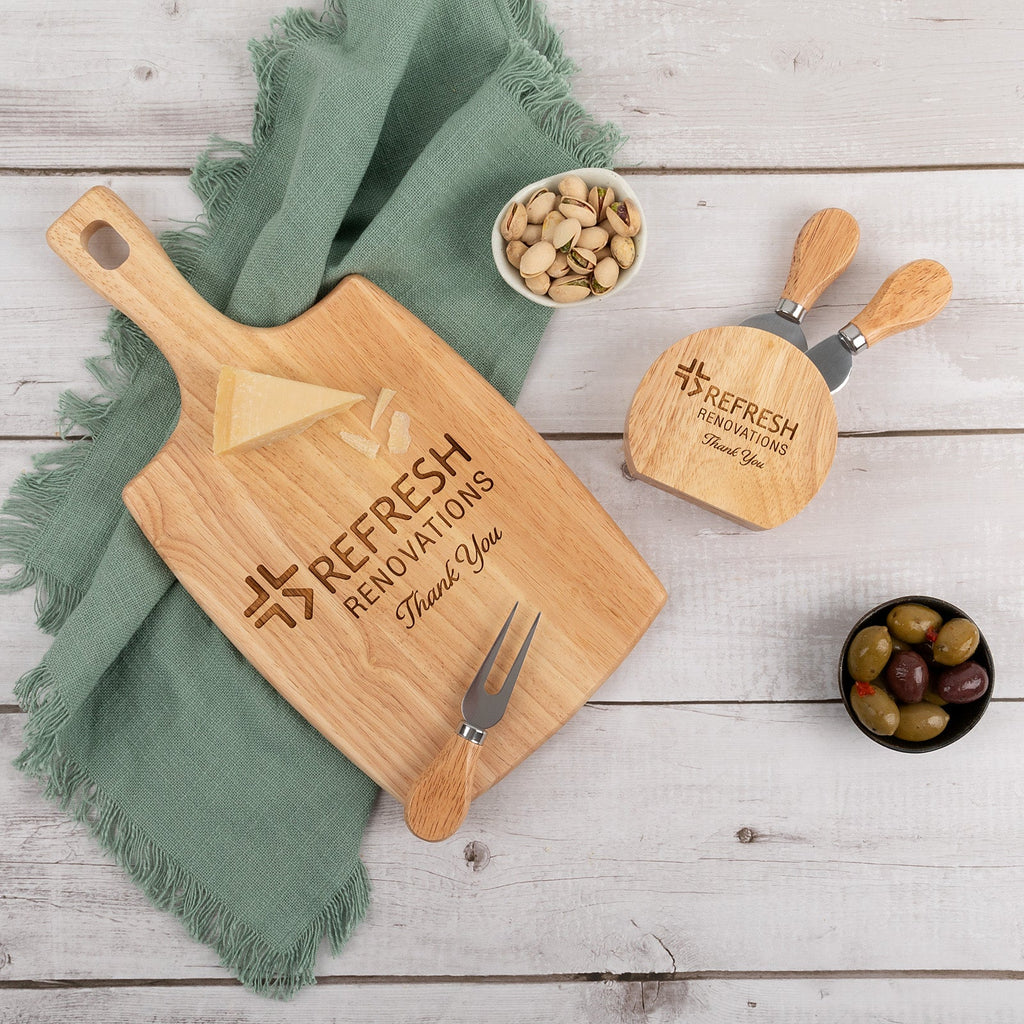 Engraved Paddle Board with Cheese Knife Set Corporate Gift