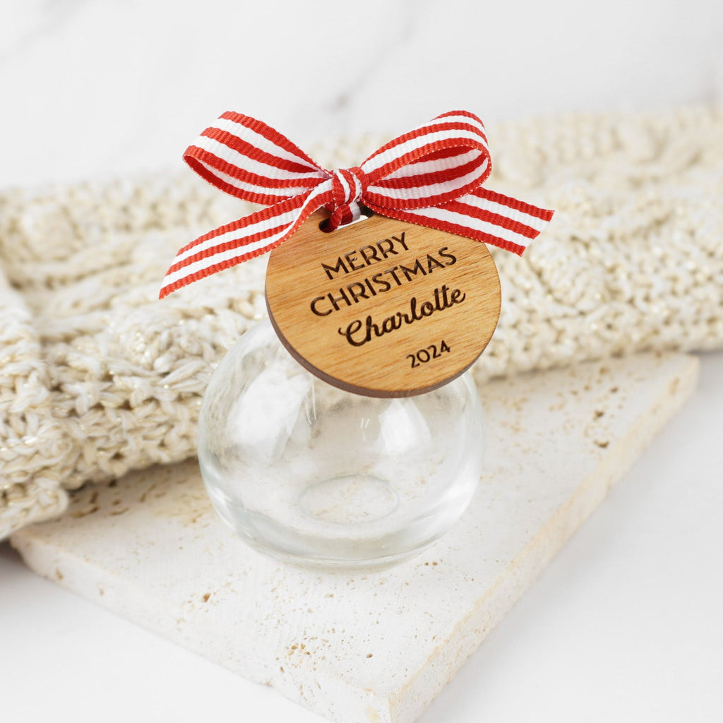 Glass Christmas Bauble 100ml with Wooden Gift Tag