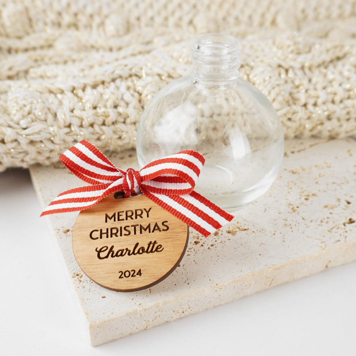 Glass Christmas Bauble 100ml with Wooden Gift Tag