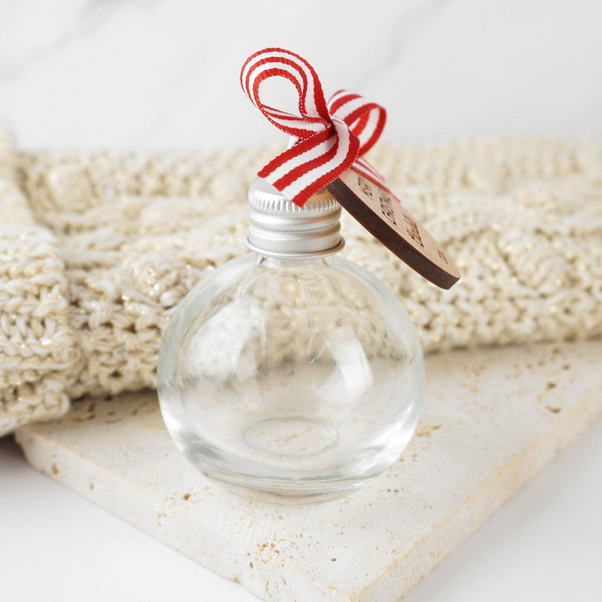 Glass Christmas Bauble 100ml with Wooden Gift Tag