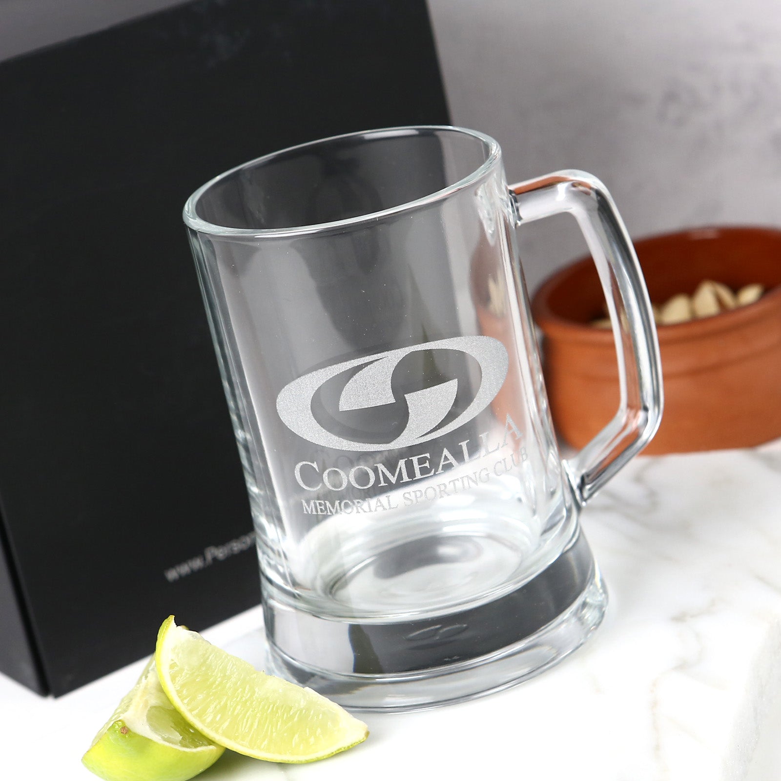 Custom engraved beer glass gift with premium black gift box