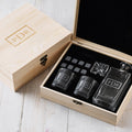 Engraved Corporate Wooden Gift Boxed Decanter, Scotch Glasses and Whiskey Stone Set