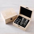 Engraved Corporate Wooden Gift Boxed Scotch Glass and Whiskey Stone Set