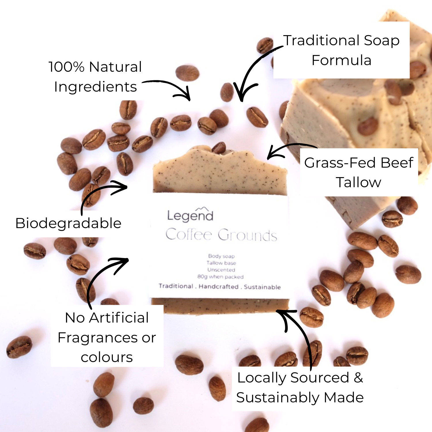 Legend Coffee Grounds Tallow Soap 85g