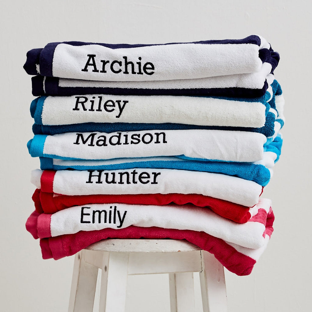 Embroidered Striped Cotton Terry Beach Towel
