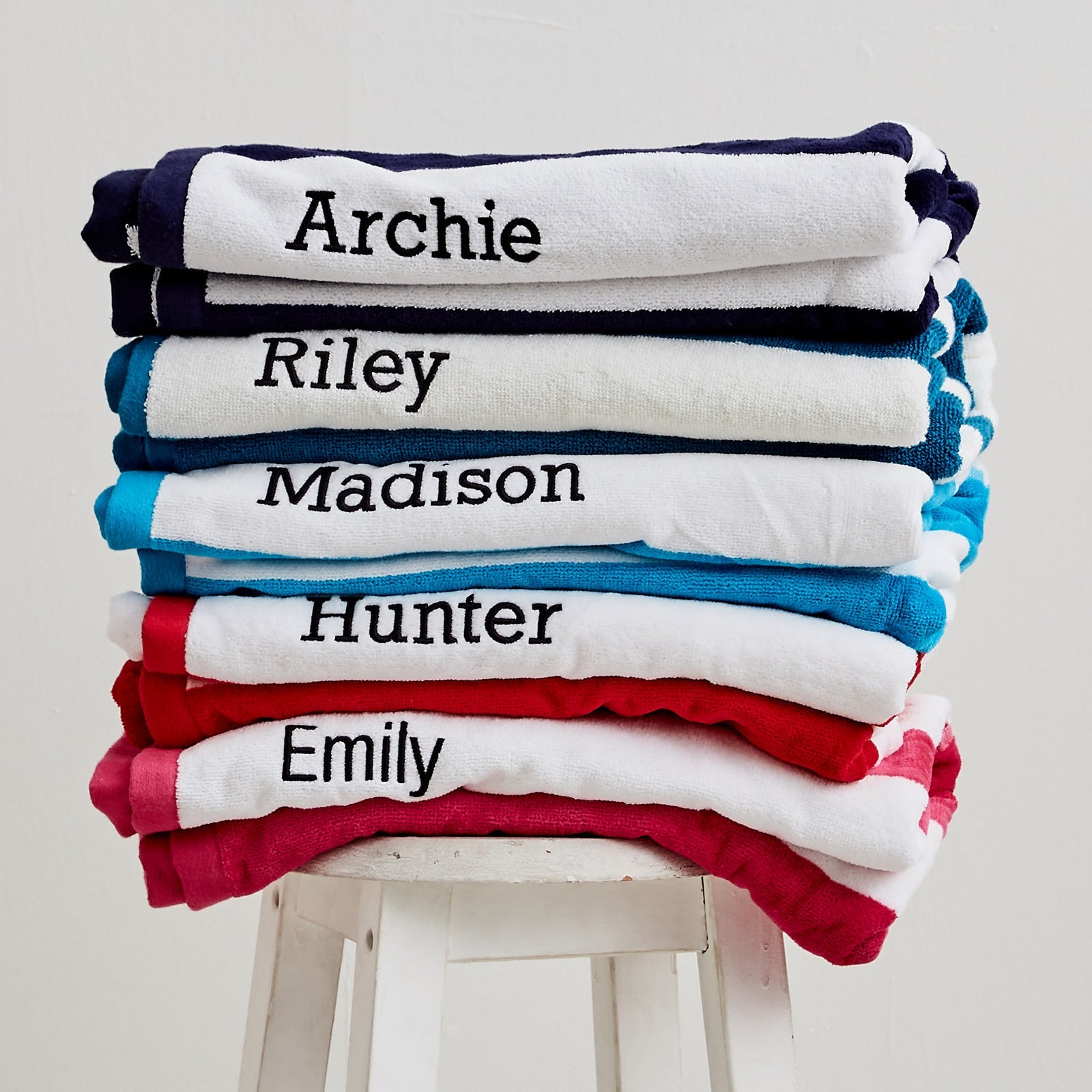 Embroidered Striped Cotton Terry Beach Towel
