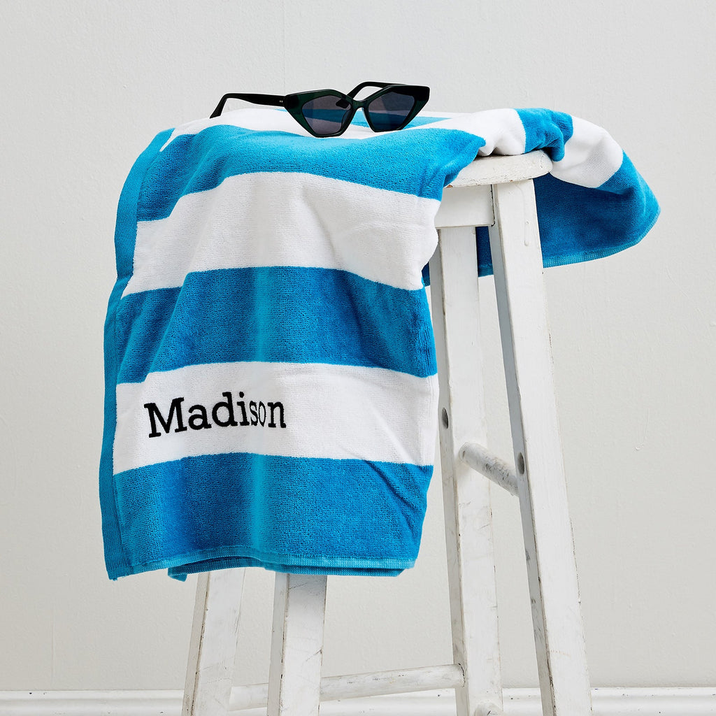 Embroidered Striped Cotton Terry Beach Towel