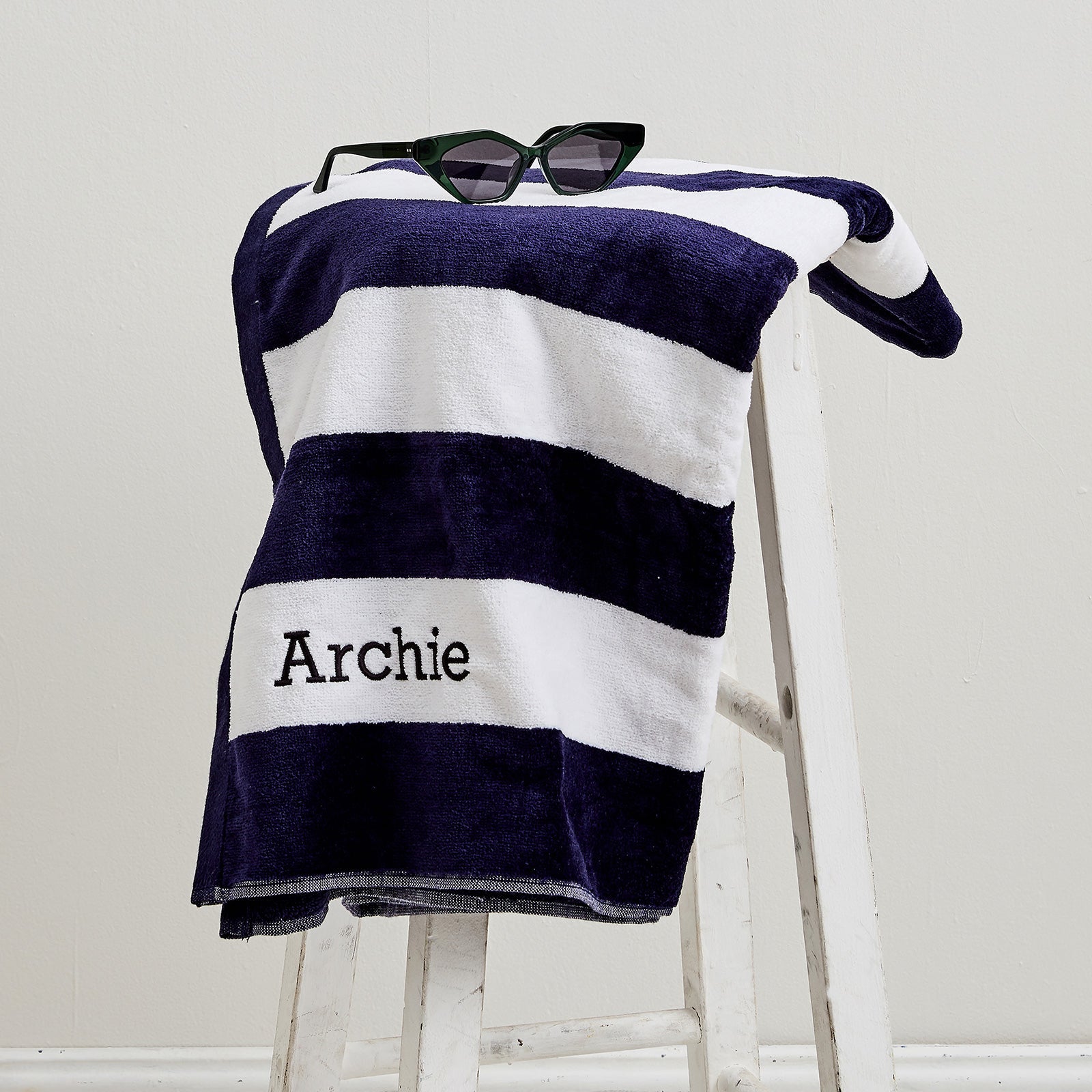Embroidered Striped Cotton Terry Beach Towel