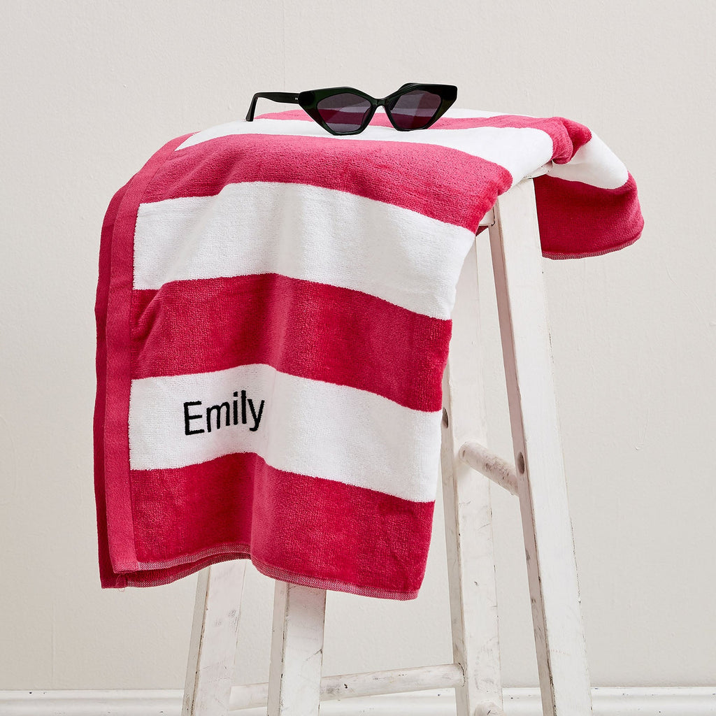 Embroidered Striped Cotton Terry Beach Towel