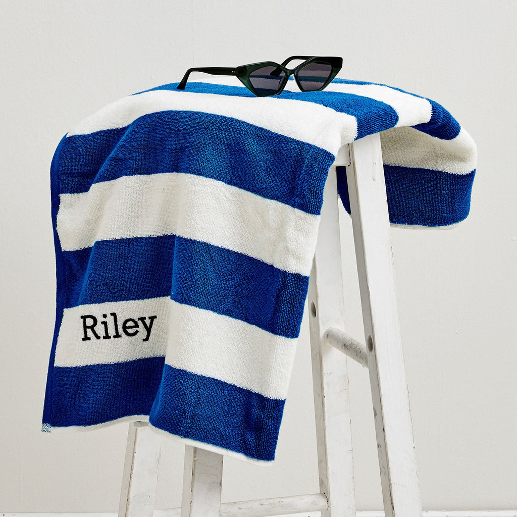 Embroidered Striped Cotton Terry Beach Towel