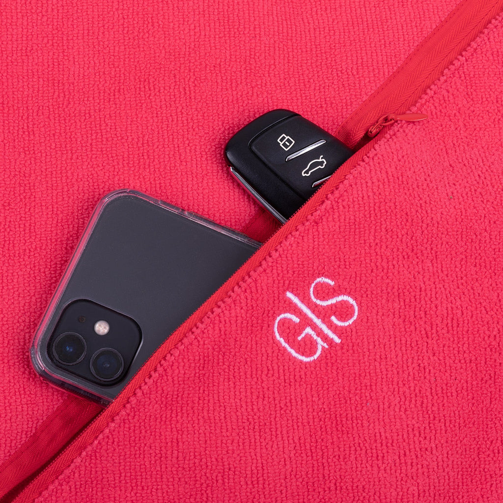 Gym towel with handy zip pocket and custom initials