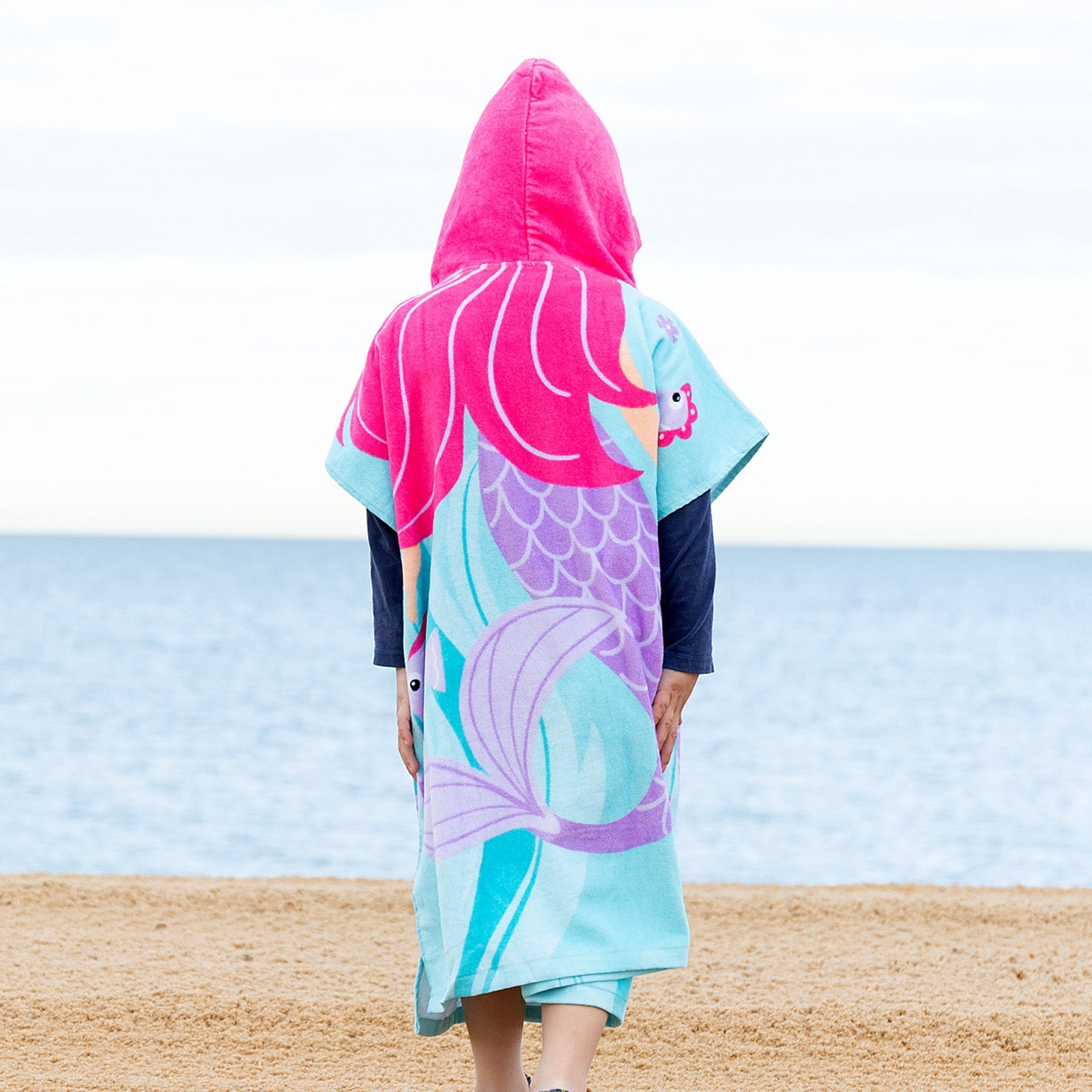 Embroidered Kids' Hooded Mermaid Beach Towel