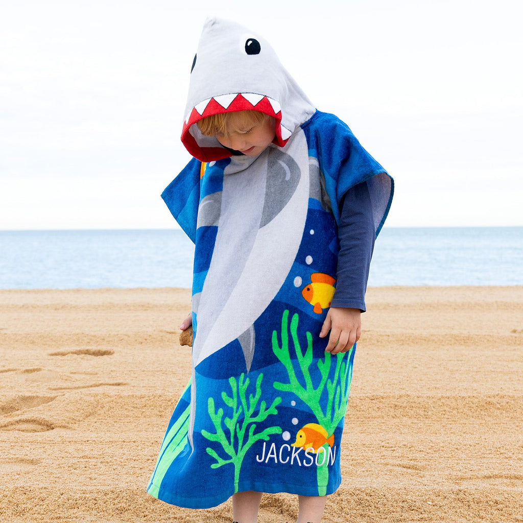 Embroidered Kids' Hooded Shark Beach Towel