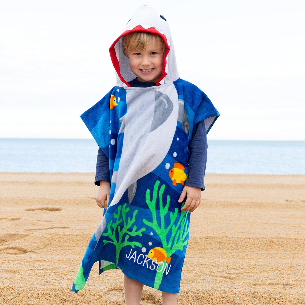 Embroidered Kids' Hooded Shark Beach Towel