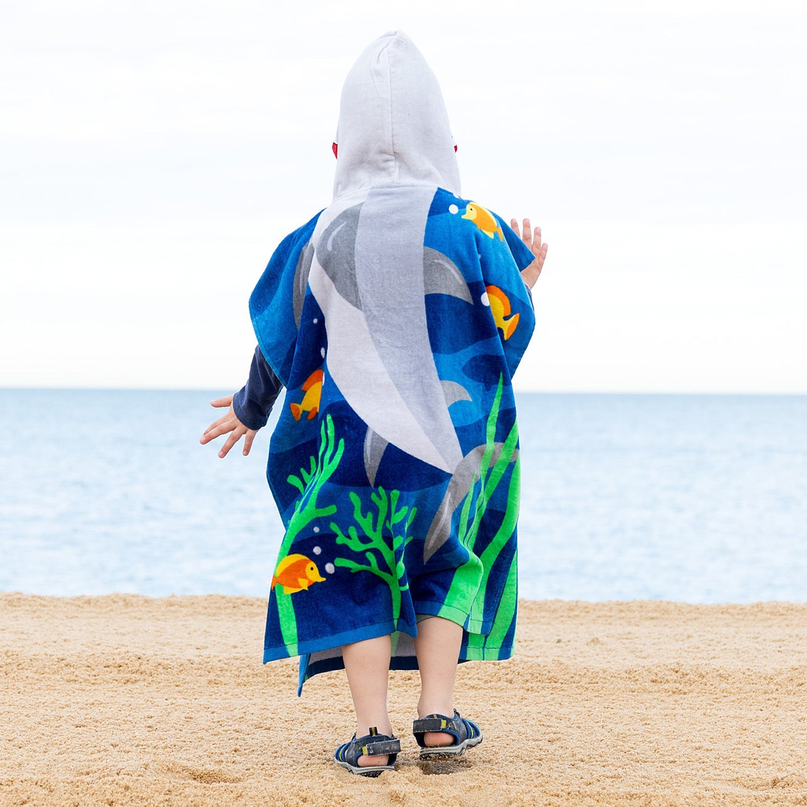 Embroidered Kids' Hooded Shark Beach Towel