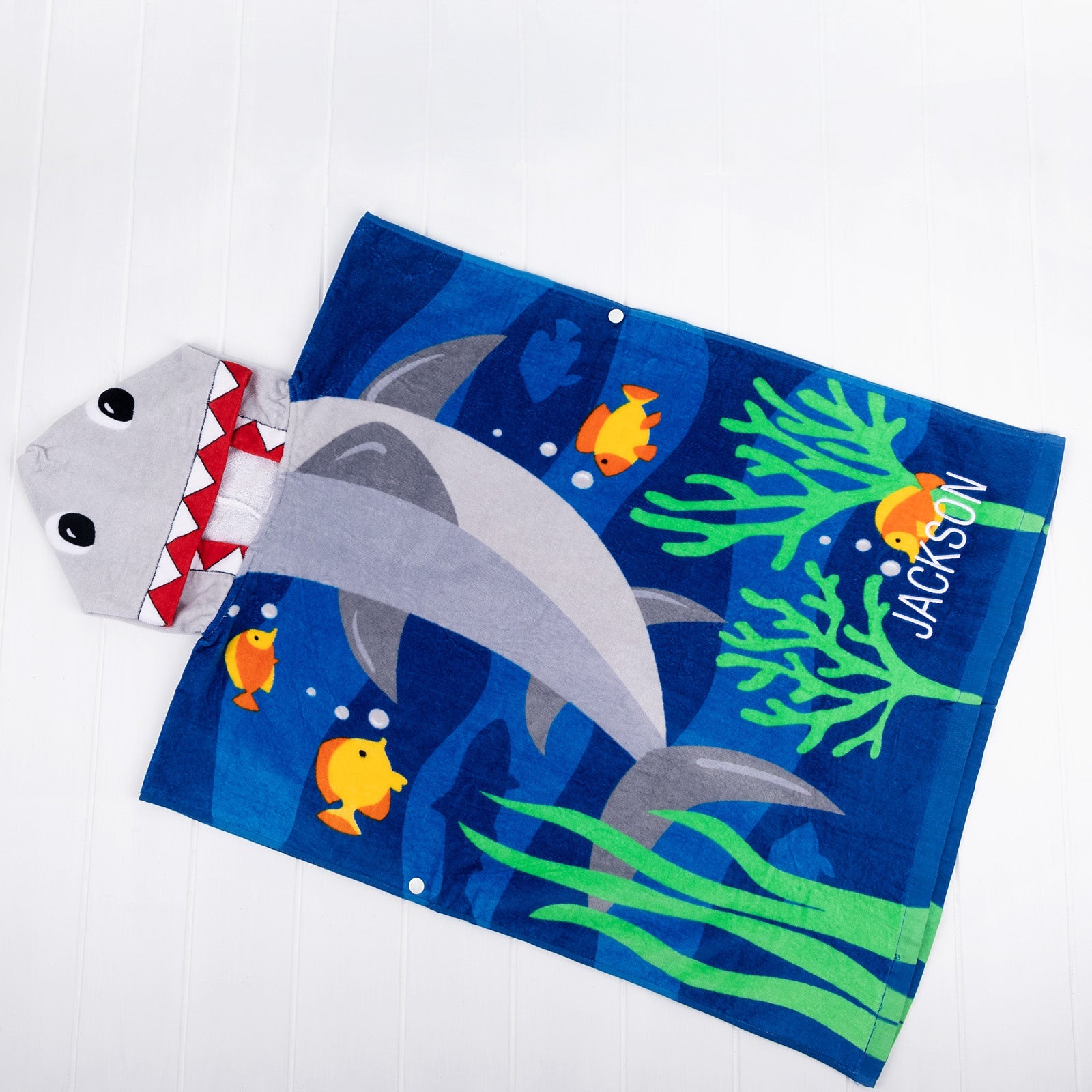 Embroidered Kids' Hooded Shark Beach Towel