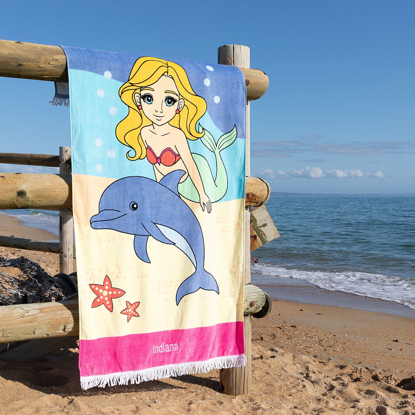 Embroidered Kids Beach Towel Mermaid
