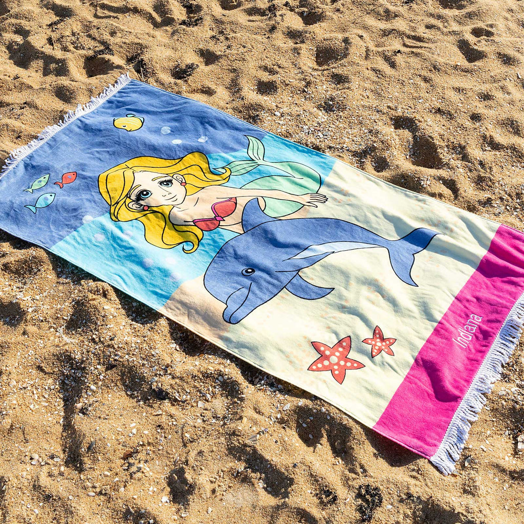 Embroidered Kids Beach Towel Mermaid