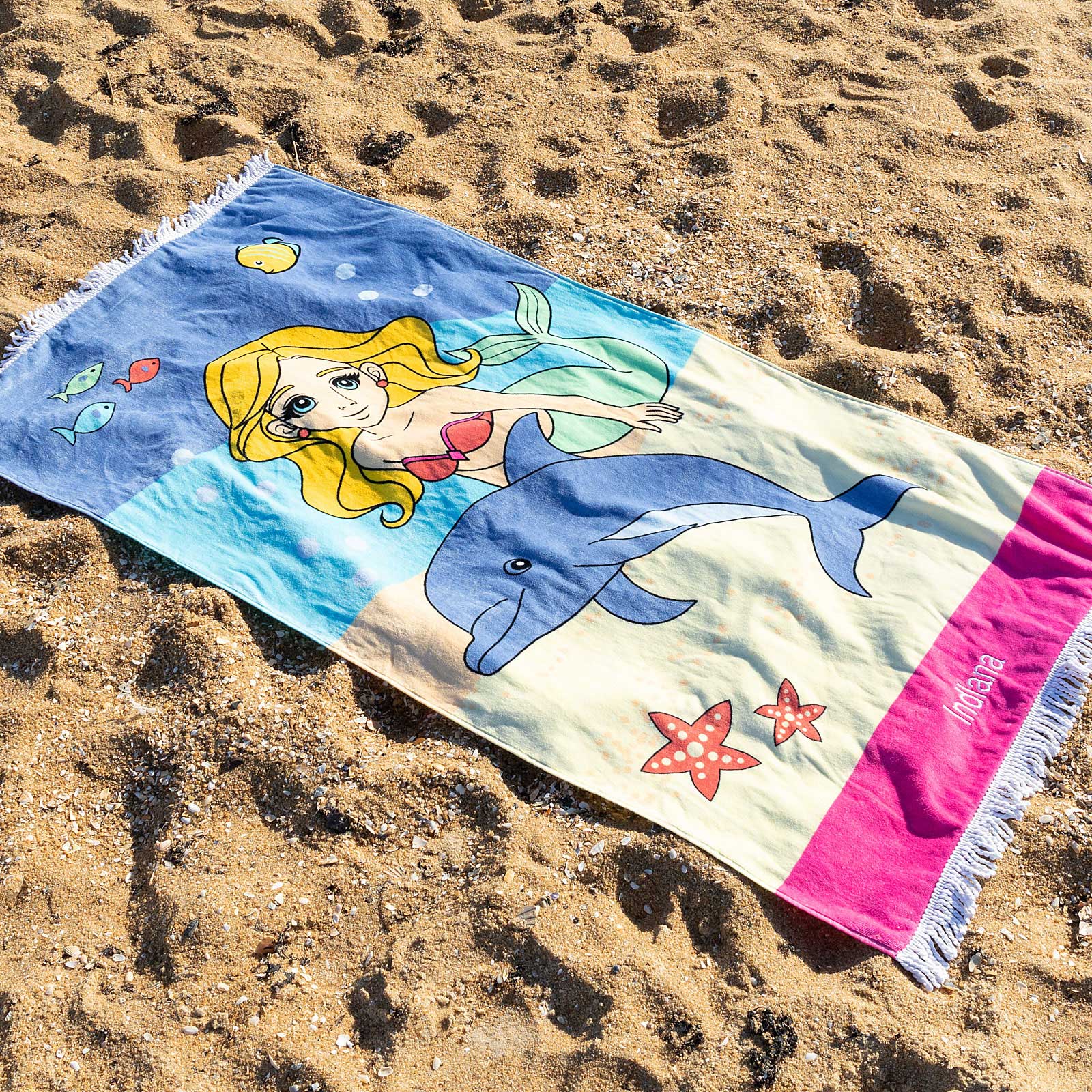 Embroidered Kids Beach Towel Mermaid