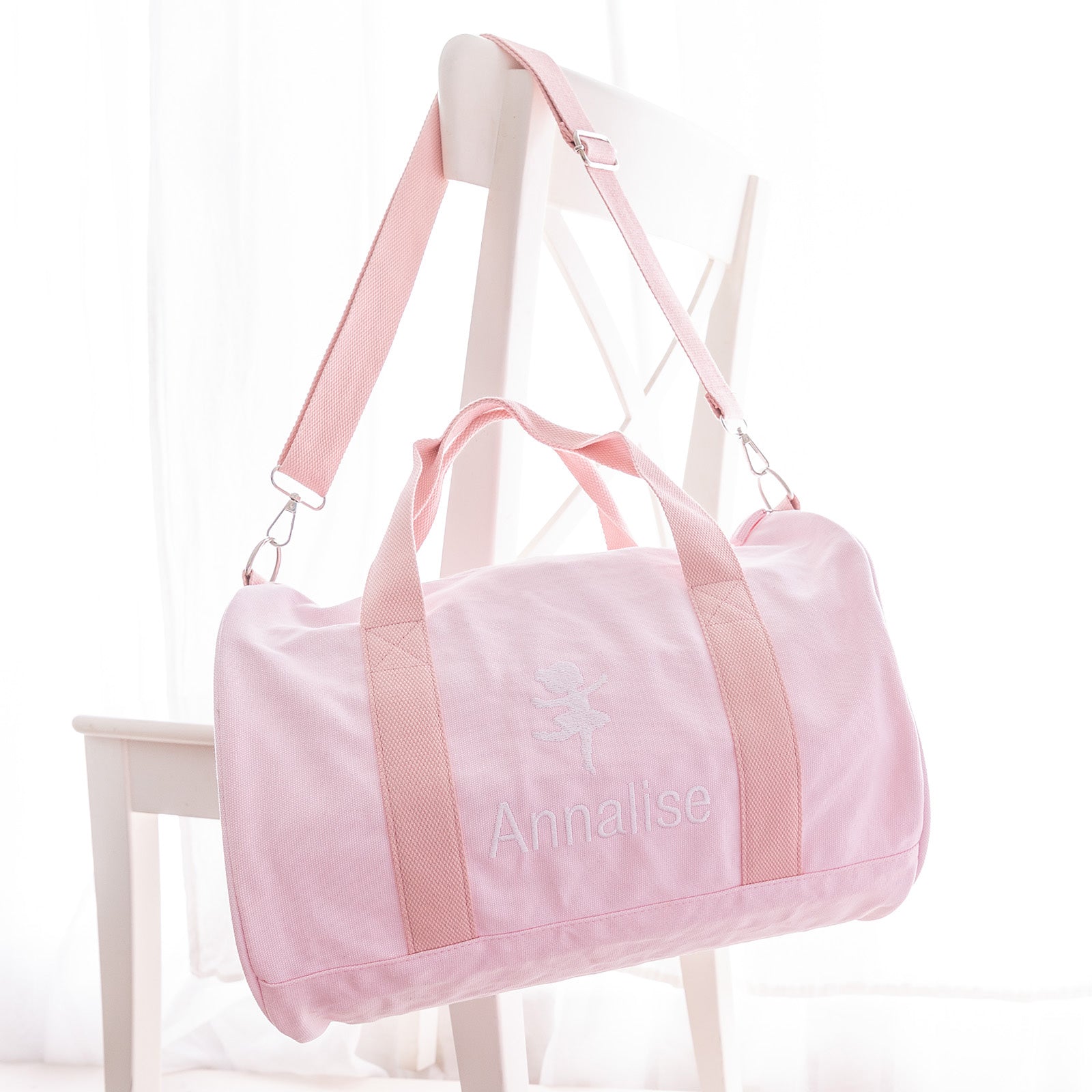 Embroidered Blush Pink Canvas Dance Duffle Bag