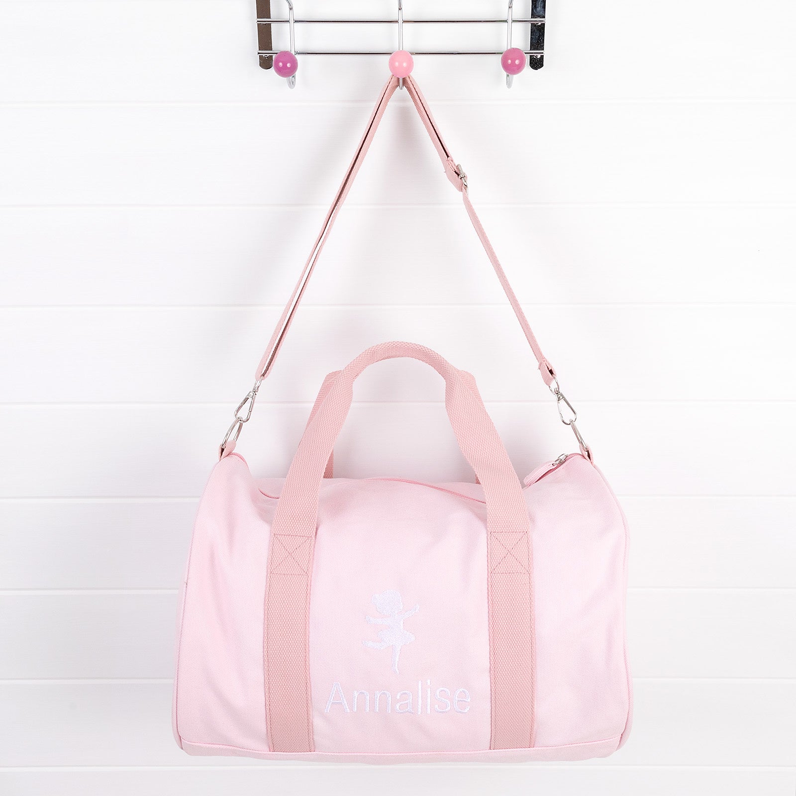 Personalised Embordered Pink Canvas Dance Duffle Bag