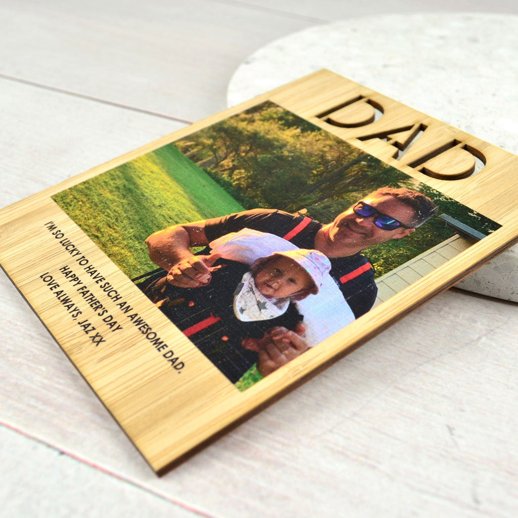 Father's Day Photo Printed Bamboo Square Card Magnet