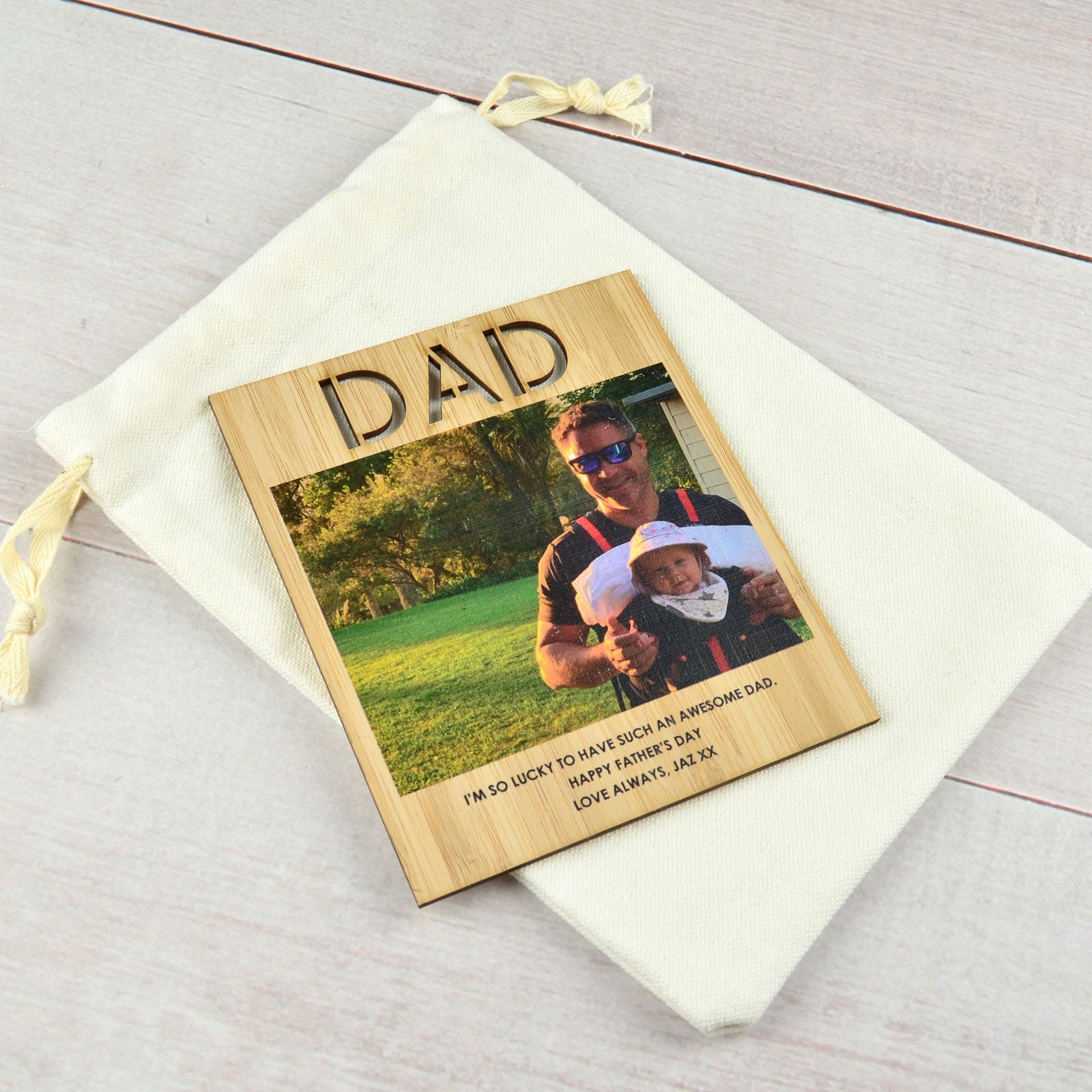Father's Day Photo Printed Bamboo Square Card Magnet