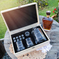 Engraved Father's Day Wooden Gift Boxed Round Decanter, Scotch Glasses and Whiskey Stone Set