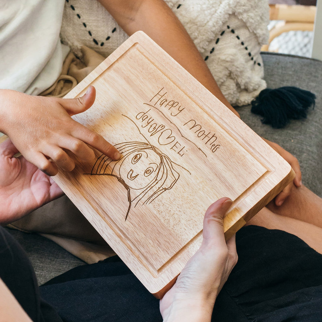 Rectangle Wooden Cheese Board Engraved With Your Child's Drawing