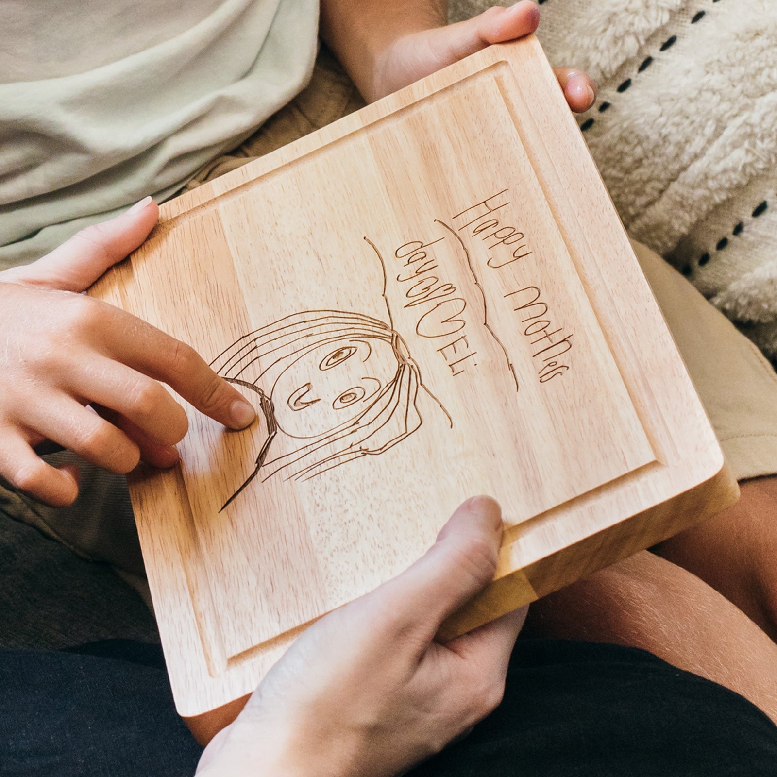 Rectangle Wooden Cheese Board Engraved With Your Child's Drawing
