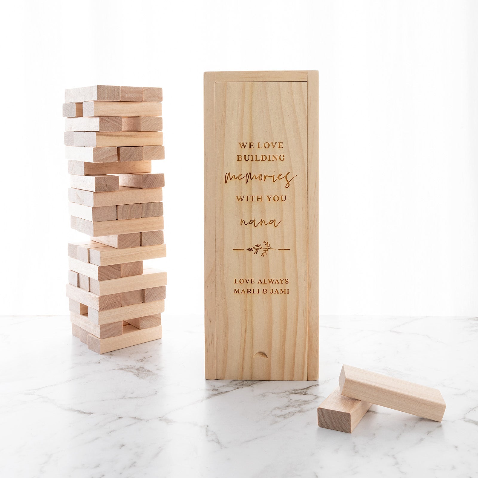 Mother's Day Engraved Wooden "Building Memories" Tumbling Tower