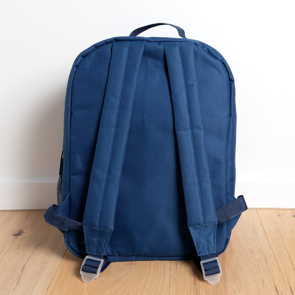 Back view of children’s backpack highlighting padded adjustable shoulder straps.