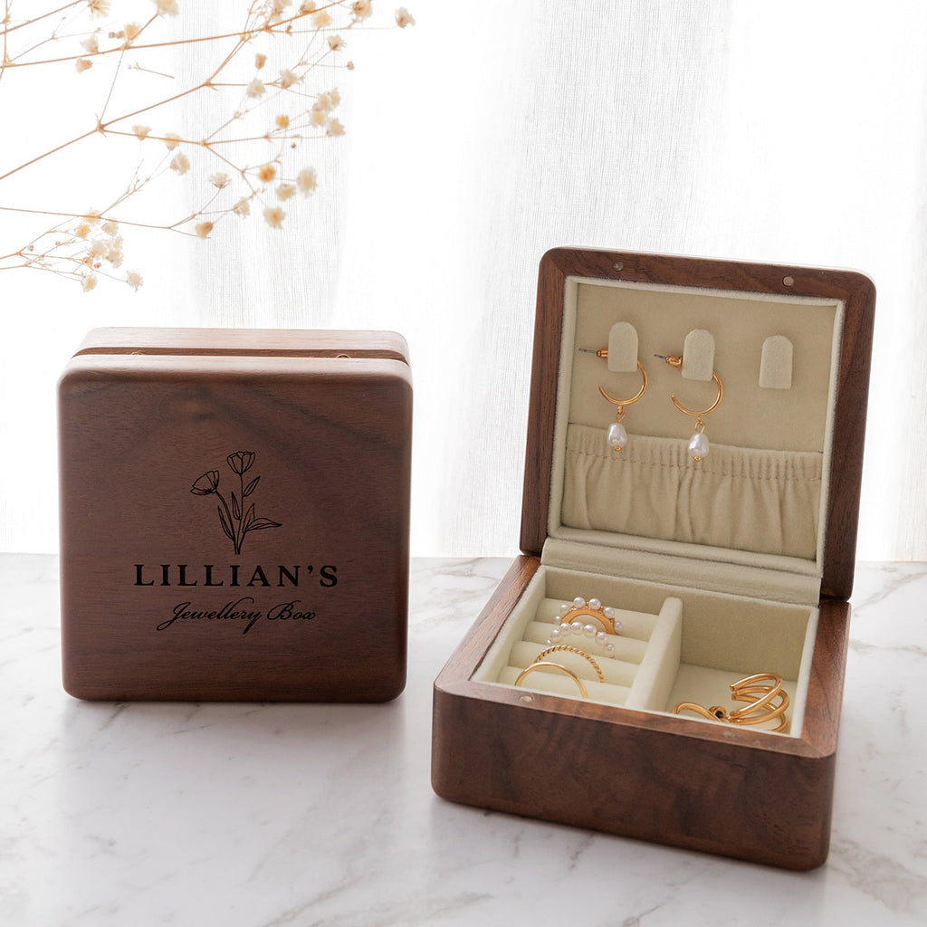 Personalised Jewellery Box Gift Walnut Finish