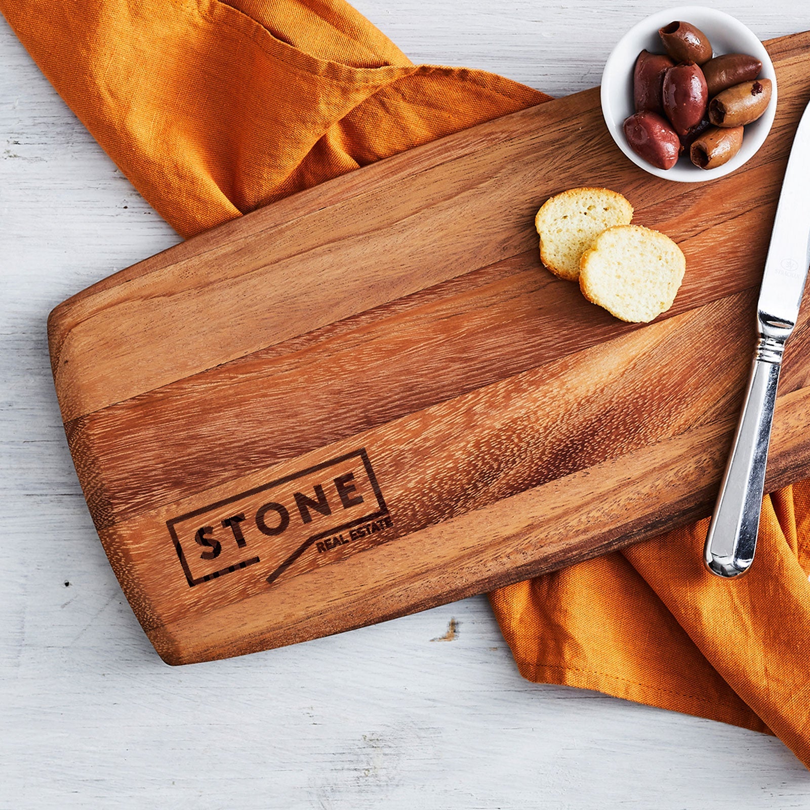 Engraved Walnut Wooden Tapas Board 38cm Corporate Gift