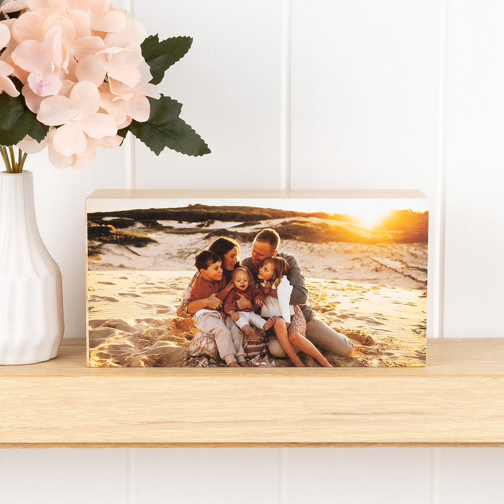 Personalised Wooden Photo Block 200x100mm with Engraved Message