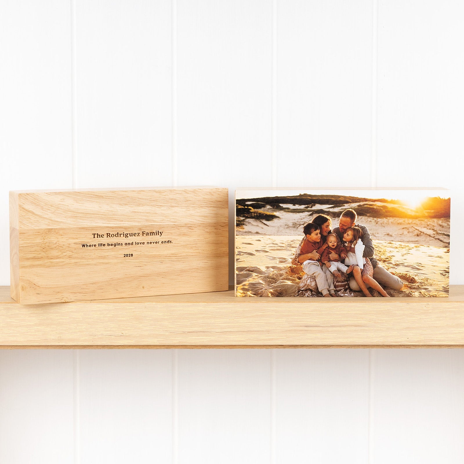 Personalised Wooden Photo Block 200x100mm with Engraved Message