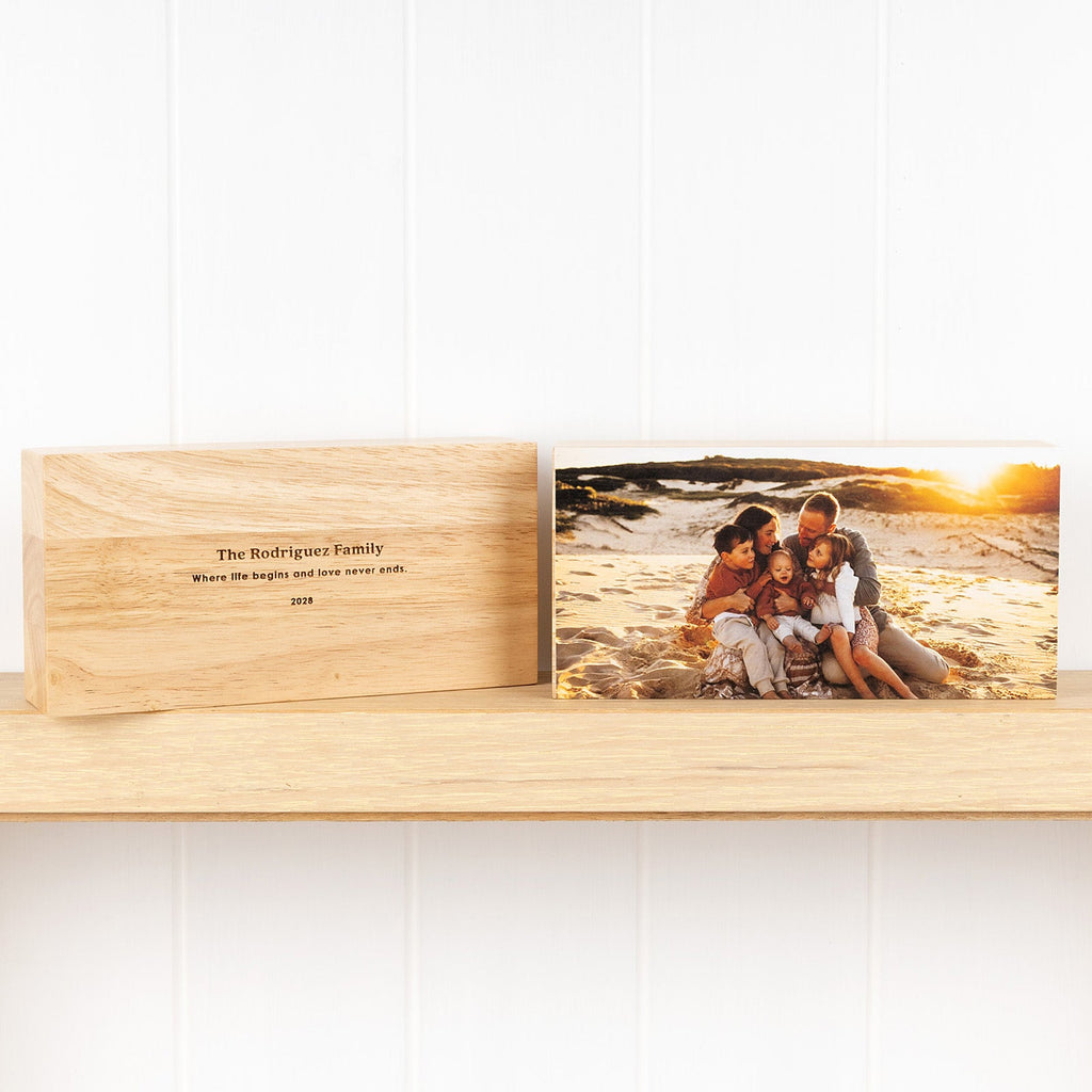 Personalised Wooden Photo Block 200x100mm with Engraved Message
