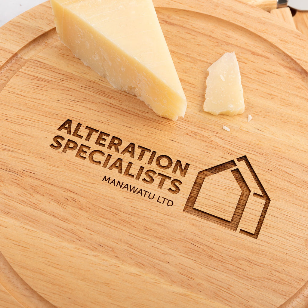 Engraved Round Wooden Cheese Knife Set Corporate Gift