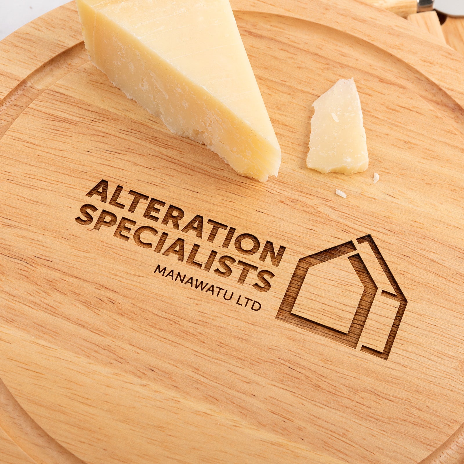 Engraved Round Wooden Cheese Knife Set Corporate Gift
