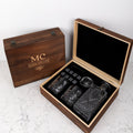 Engraved Rustic Wooden Gift Boxed Decanter Set