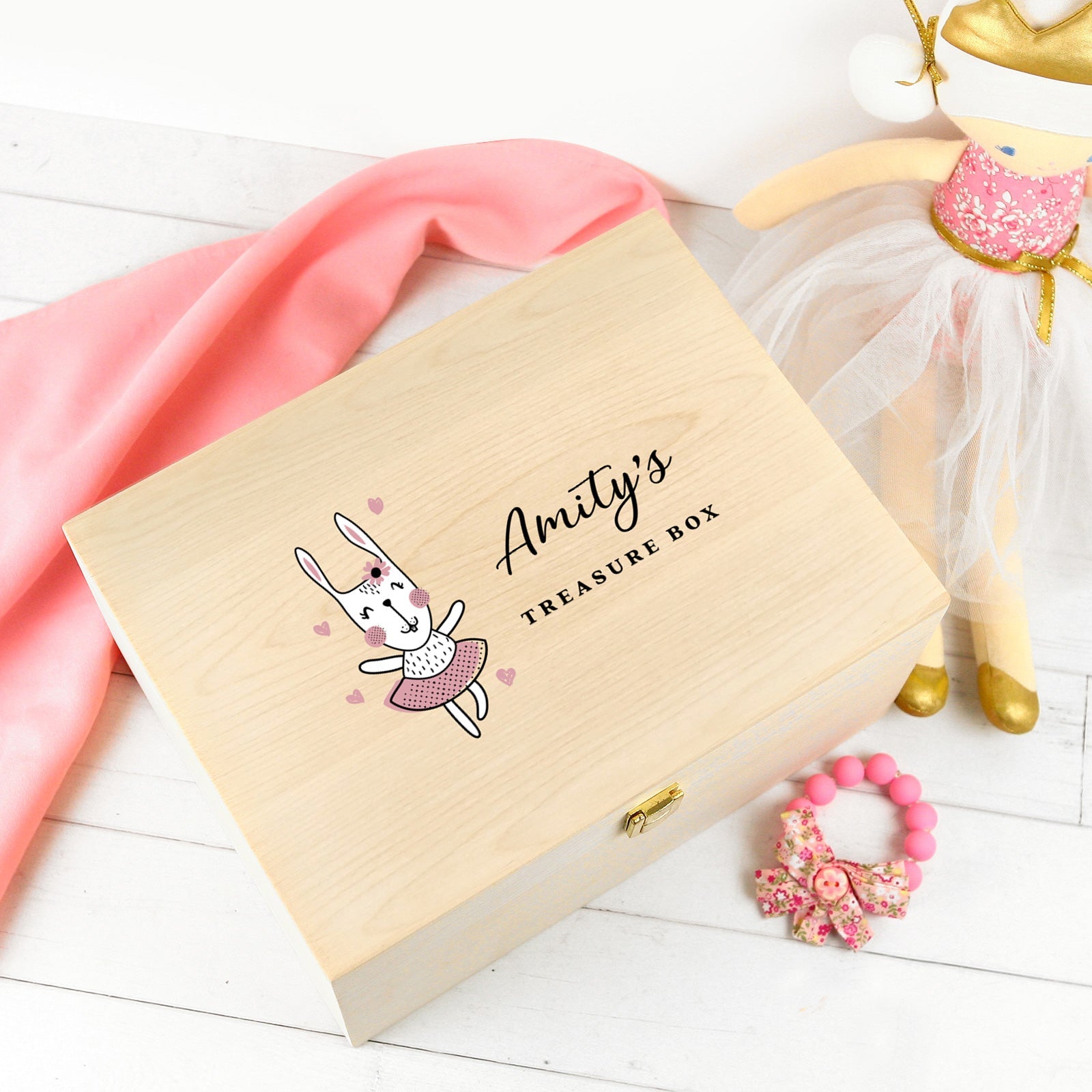 Customised Colour Printed Wooden Toy Treasure Keepsake Girl Box