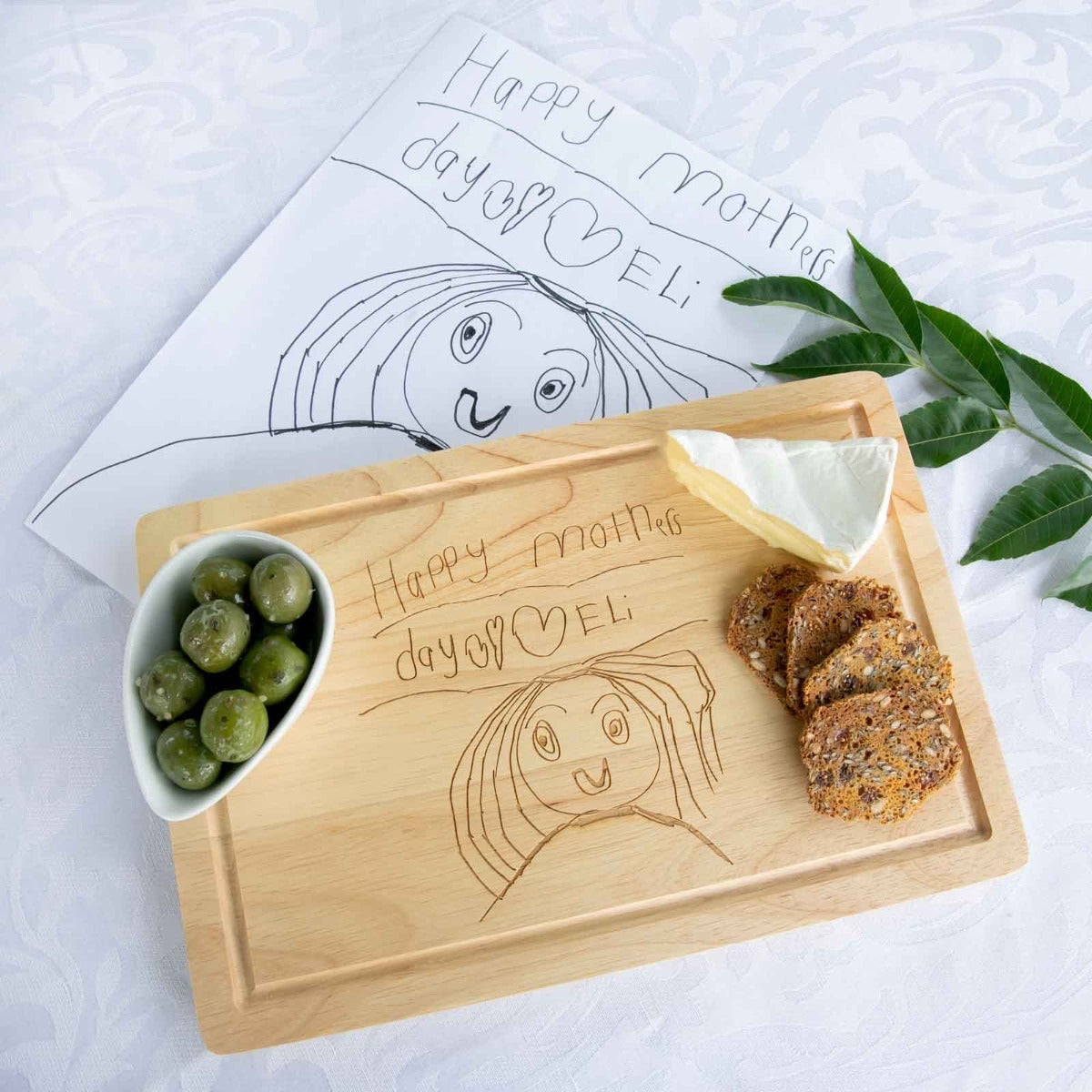 Rectangle Wooden Cheese Board Engraved With Your Child's Drawing