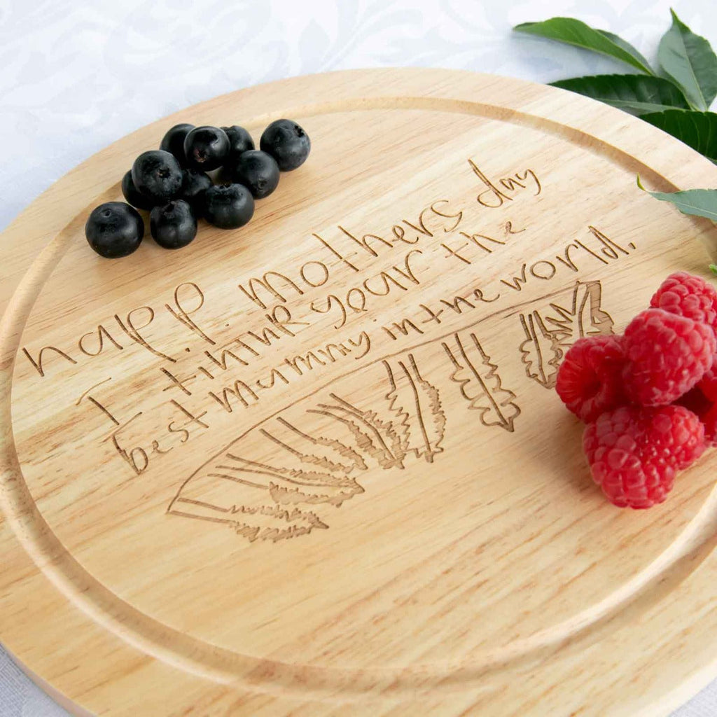 Round Wooden Cheese Board Engraved With Your Child's Drawing