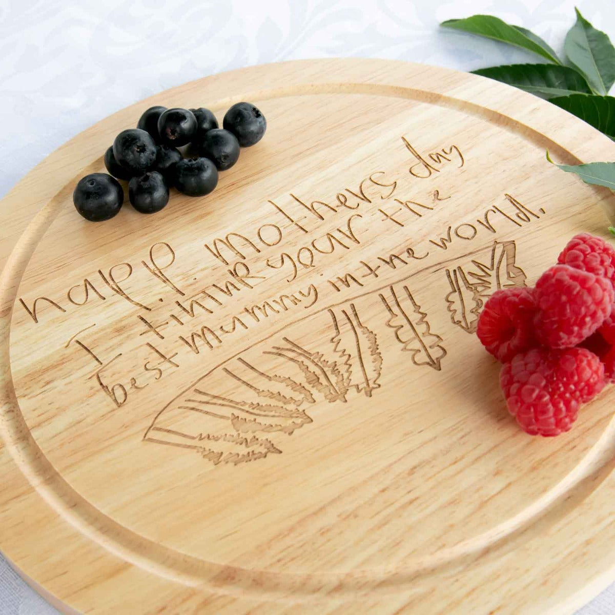 Round Wooden Cheese Board Engraved With Your Child's Drawing