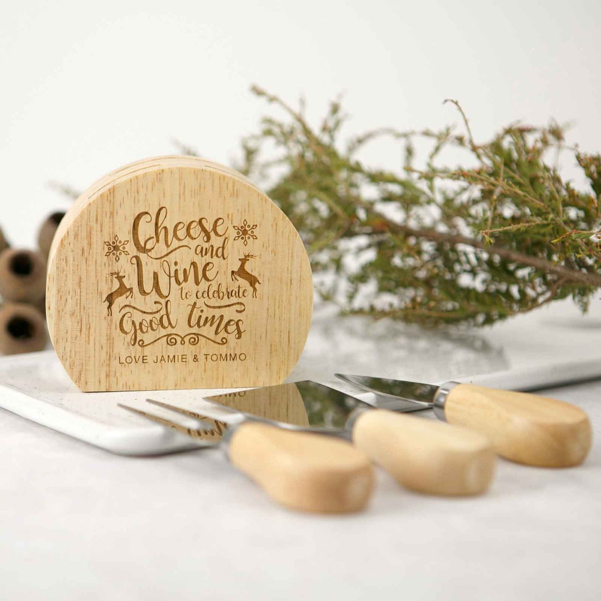 Engraved Christmas 3 Piece Cheese Block Knife Set