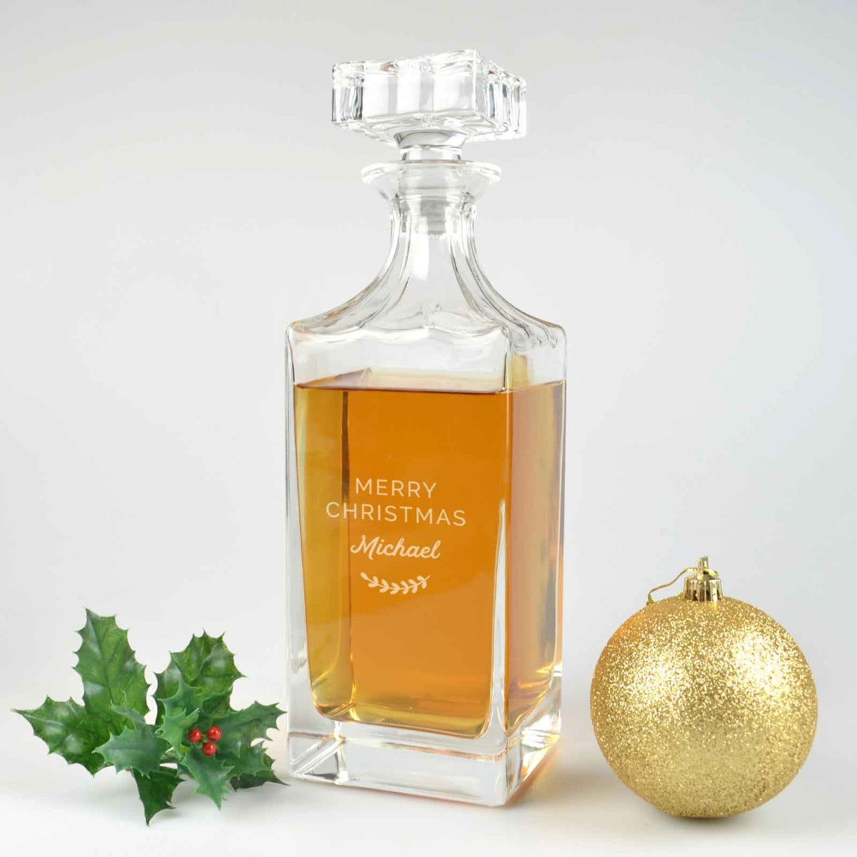 Engraved Christmas Deluxe Square Whiskey Decanter